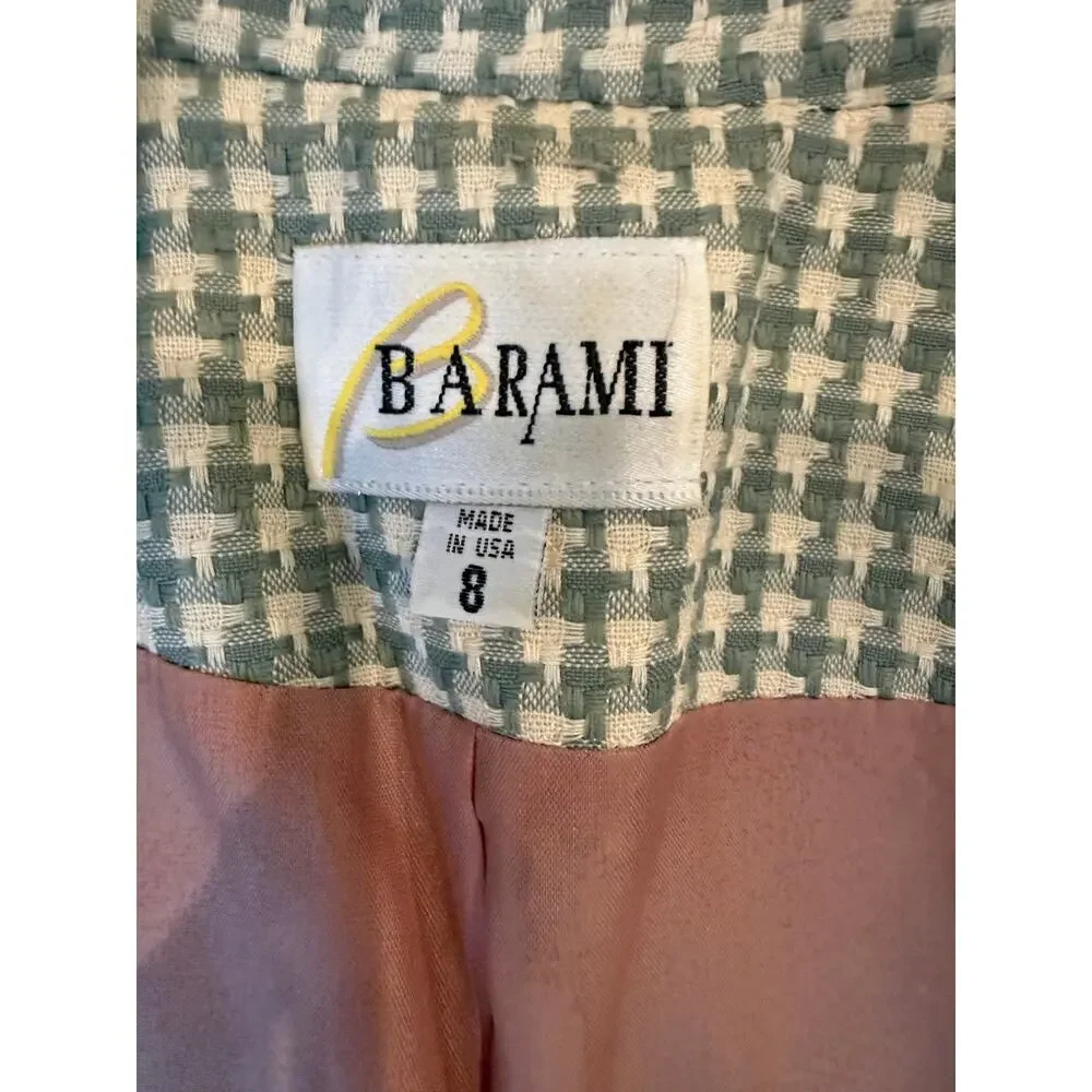 Vintage Barami Sage Green Houndstooth Skirt Suit Set Size 8
